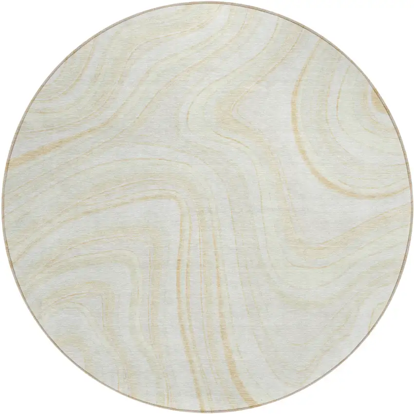 8' Ivory Beige And Tan Round Abstract Washable Indoor Outdoor Area Rug Photo 1