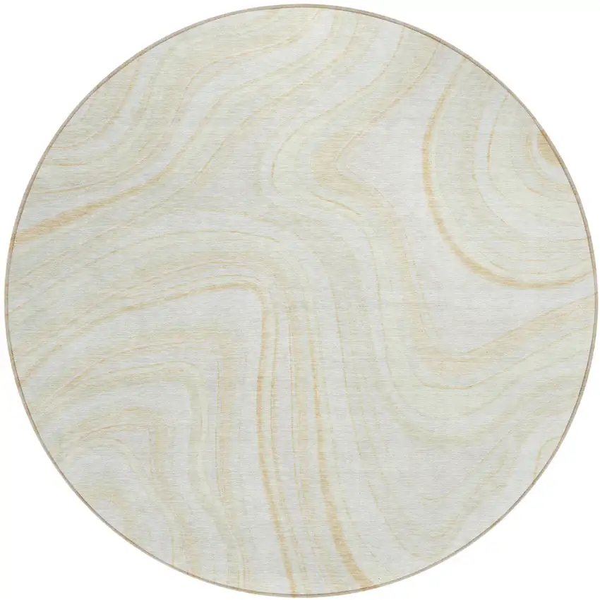 8' Ivory Beige And Tan Round Abstract Washable Indoor Outdoor Area Rug Photo 1