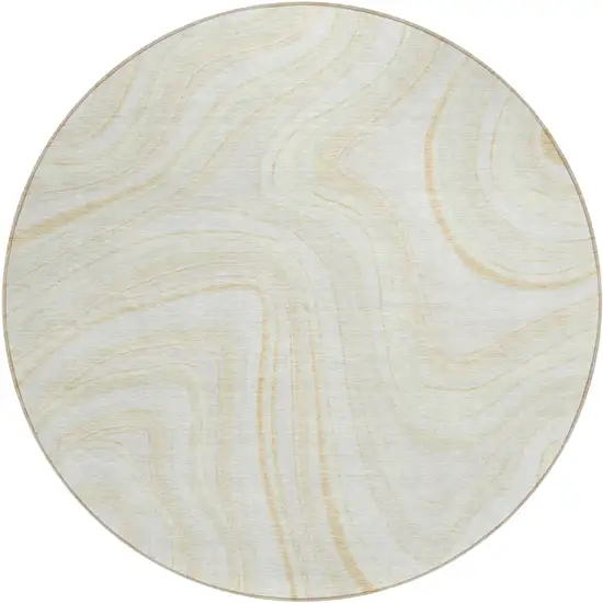 8' Ivory Beige And Tan Round Abstract Washable Indoor Outdoor Area Rug Photo 1