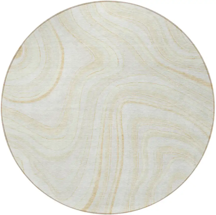 8' Ivory Beige And Tan Round Abstract Washable Indoor Outdoor Area Rug Photo 4