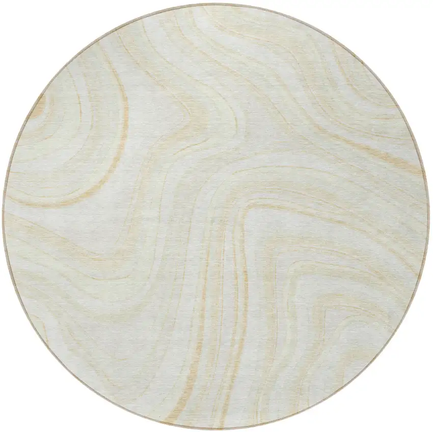 8' Ivory Beige And Tan Round Abstract Washable Indoor Outdoor Area Rug Photo 4