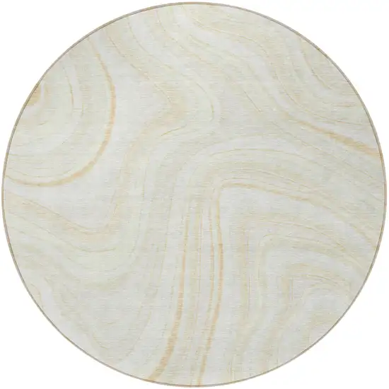 8' Ivory Beige And Tan Round Abstract Washable Indoor Outdoor Area Rug Photo 4