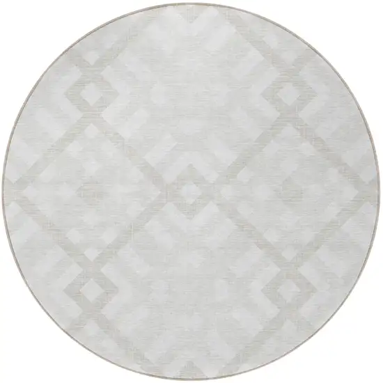 8' Ivory Beige And Tan Round Geometric Washable Indoor Outdoor Area Rug Photo 4