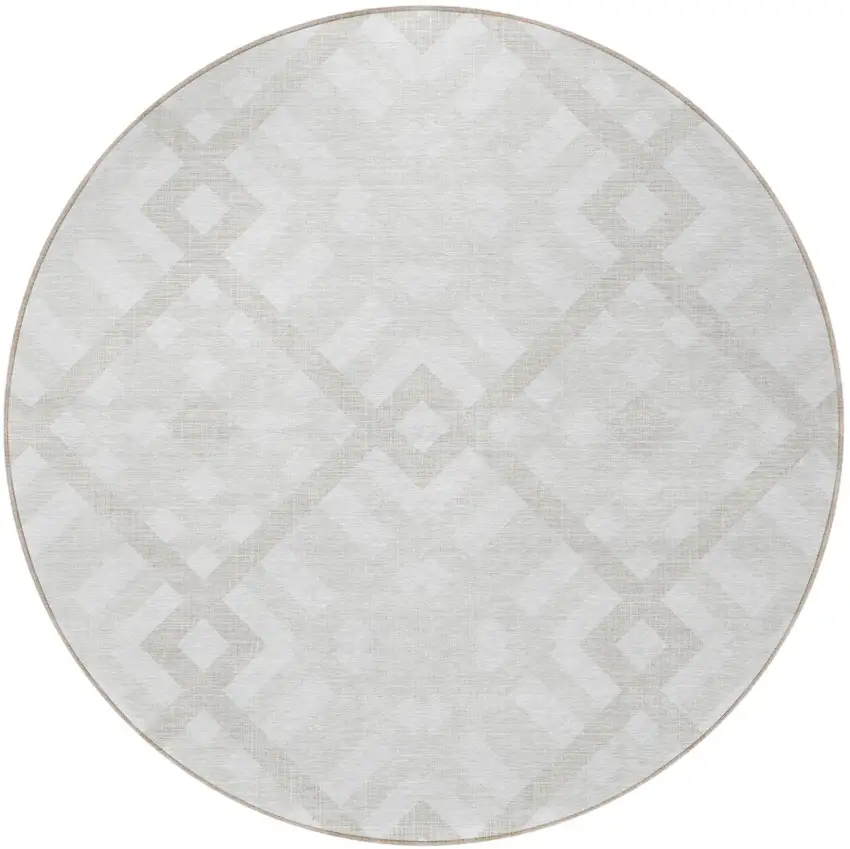8' Ivory Beige And Tan Round Geometric Washable Indoor Outdoor Area Rug Photo 4