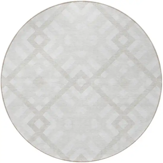 8' Ivory Beige And Tan Round Geometric Washable Indoor Outdoor Area Rug Photo 4