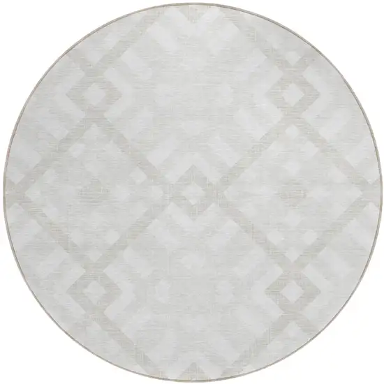 8' Ivory Beige And Tan Round Geometric Washable Indoor Outdoor Area Rug Photo 2