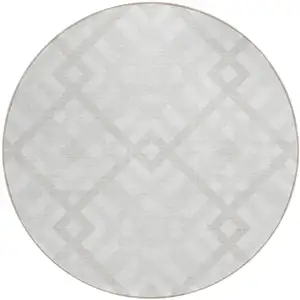 Photo of 8' Ivory Beige And Tan Round Geometric Washable Indoor Outdoor Area Rug