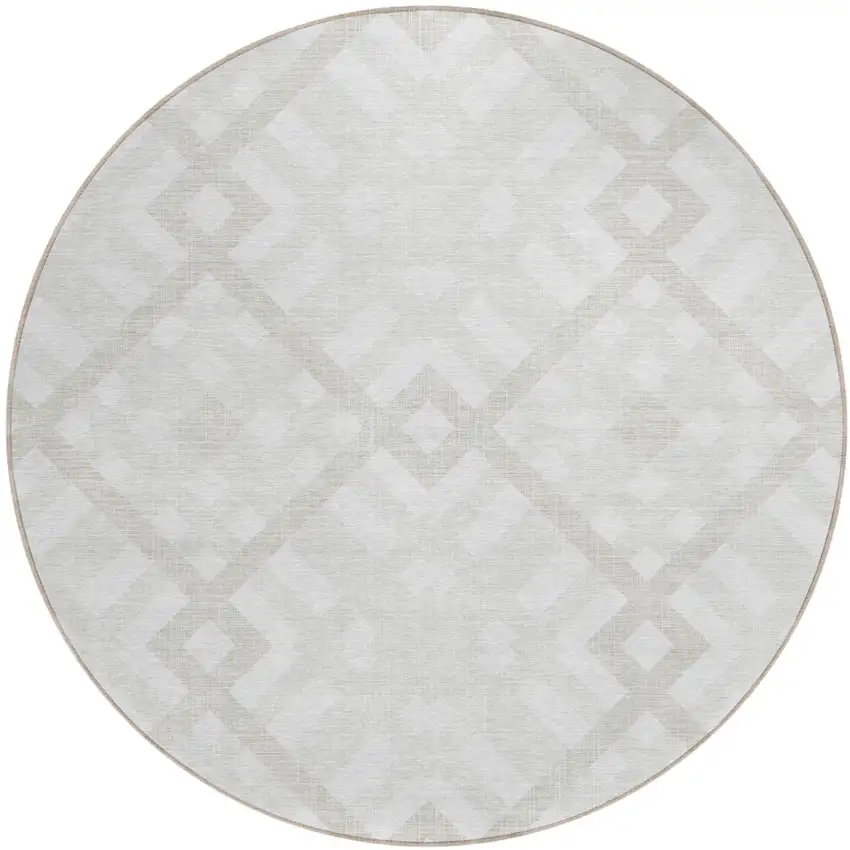 8' Ivory Beige And Tan Round Geometric Washable Indoor Outdoor Area Rug Photo 2