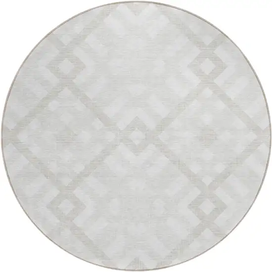 8' Ivory Beige And Tan Round Geometric Washable Indoor Outdoor Area Rug Photo 2