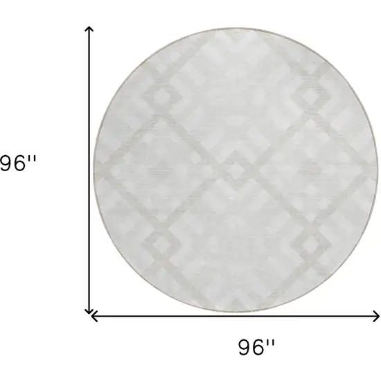 8' Ivory Beige And Tan Round Geometric Washable Indoor Outdoor Area Rug Photo 3