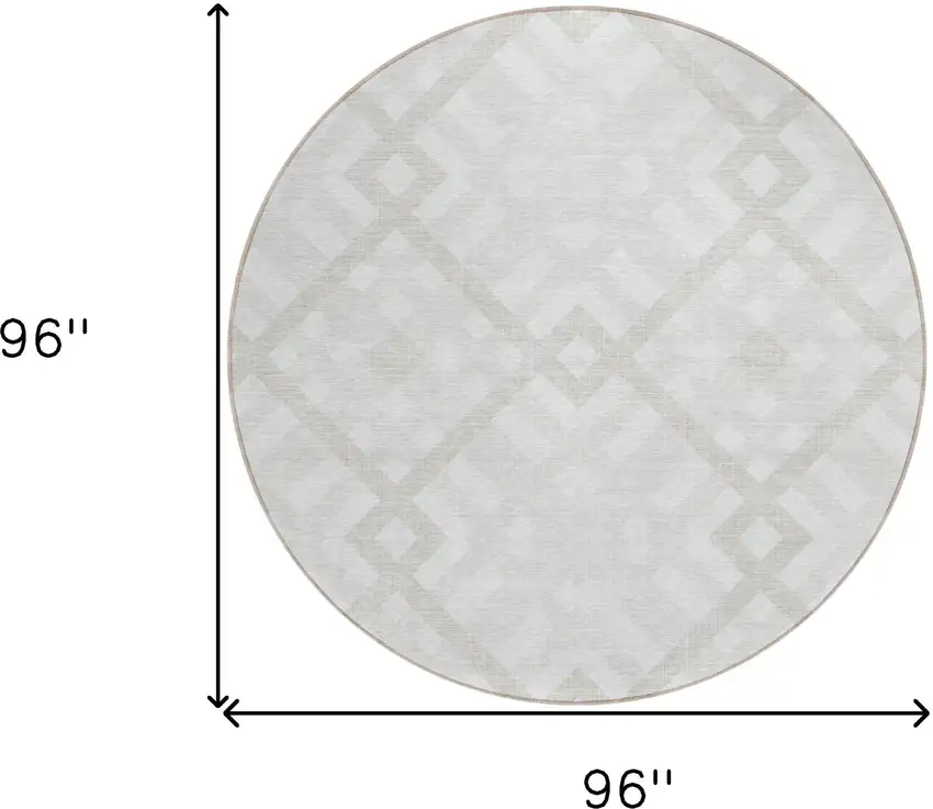 8' Ivory Beige And Tan Round Geometric Washable Indoor Outdoor Area Rug Photo 3