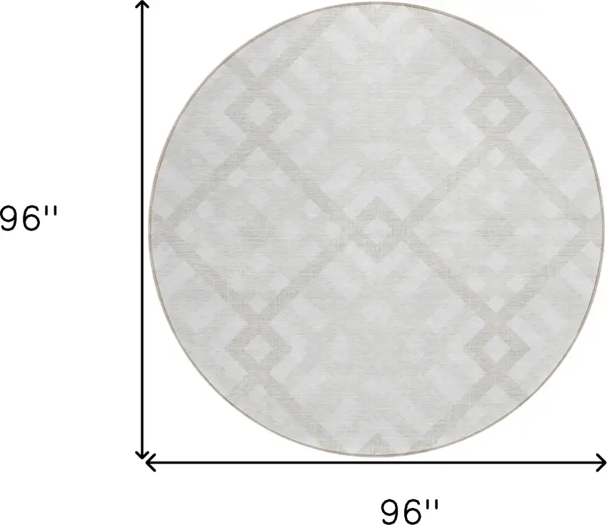 8' Ivory Beige And Tan Round Geometric Washable Indoor Outdoor Area Rug Photo 3