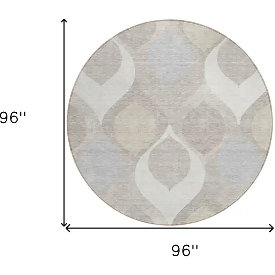 8' Ivory Beige And Tan Round Ogee Washable Indoor Outdoor Area Rug Photo 7