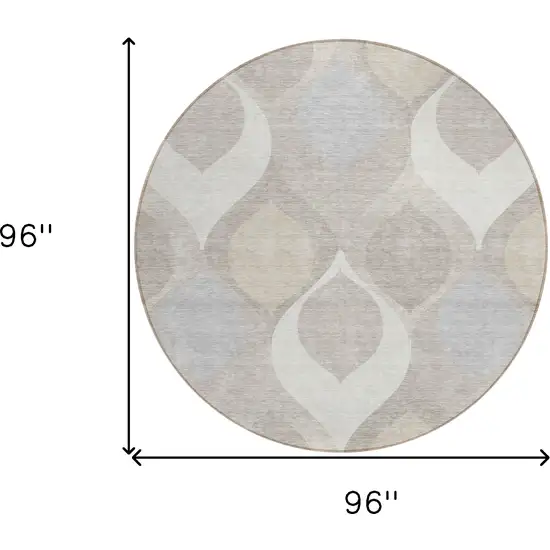 8' Ivory Beige And Tan Round Ogee Washable Indoor Outdoor Area Rug Photo 7