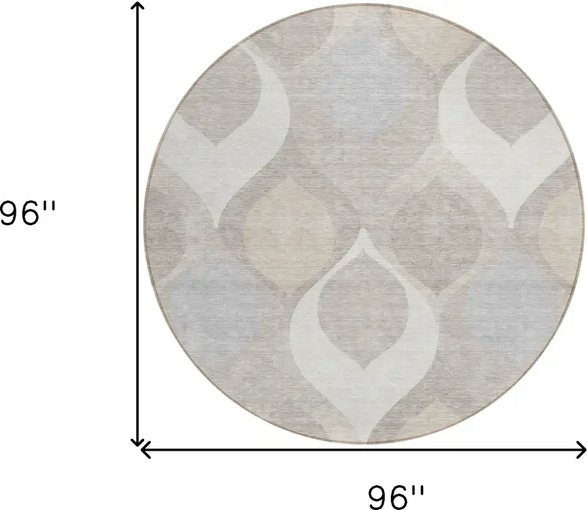 8' Ivory Beige And Tan Round Ogee Washable Indoor Outdoor Area Rug Photo 7