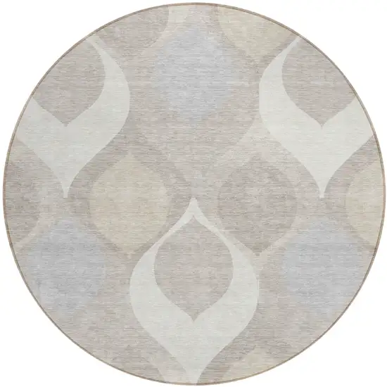 8' Ivory Beige And Tan Round Ogee Washable Indoor Outdoor Area Rug Photo 1
