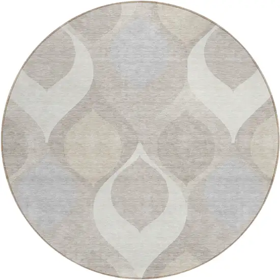 8' Ivory Beige And Tan Round Ogee Washable Indoor Outdoor Area Rug Photo 1