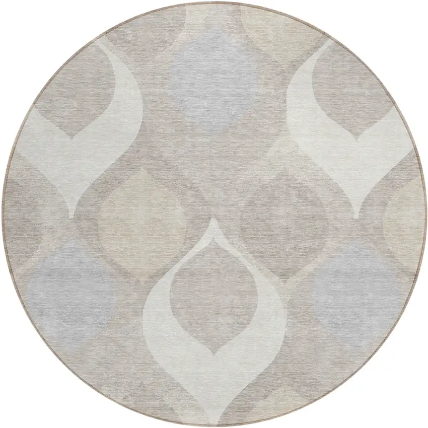 8' Ivory Beige And Tan Round Ogee Washable Indoor Outdoor Area Rug Photo 1