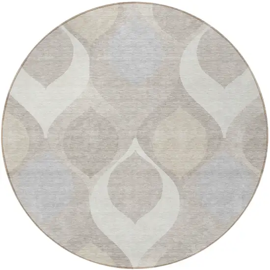 8' Ivory Beige And Tan Round Ogee Washable Indoor Outdoor Area Rug Photo 4