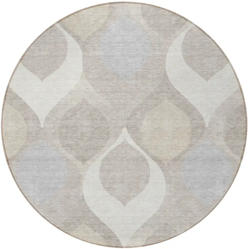 8' Ivory Beige And Tan Round Ogee Washable Indoor Outdoor Area Rug Photo 4