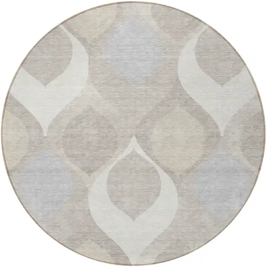 8' Ivory Beige And Tan Round Ogee Washable Indoor Outdoor Area Rug Photo 4