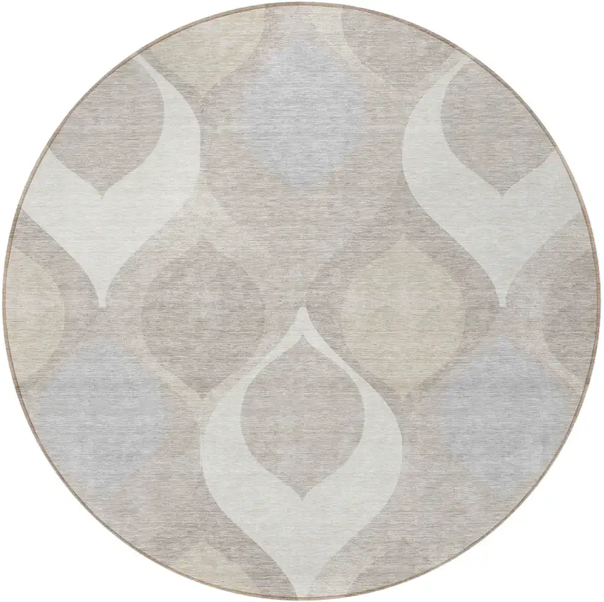 8' Ivory Beige And Tan Round Ogee Washable Indoor Outdoor Area Rug Photo 4