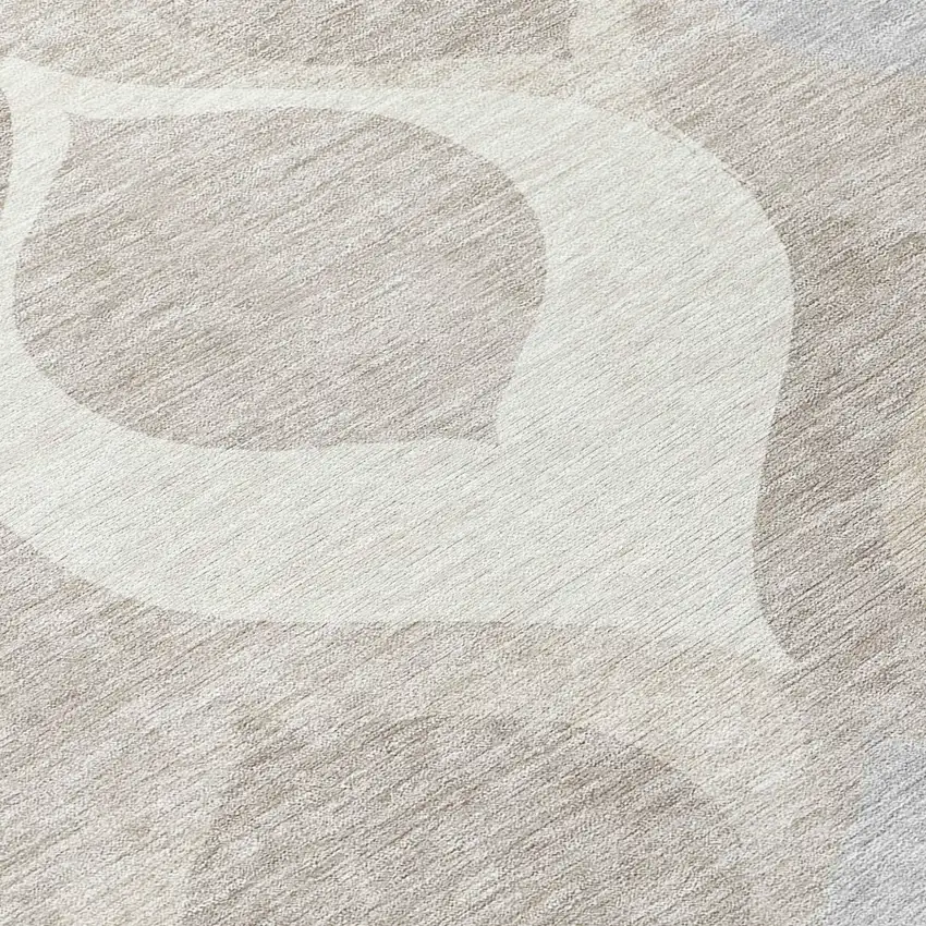 8' Ivory Beige And Tan Round Ogee Washable Indoor Outdoor Area Rug Photo 8