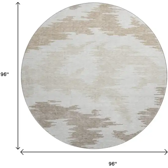 8' Ivory Beige And Taupe Abstract Washable Round Rug With UV Protection Photo 3