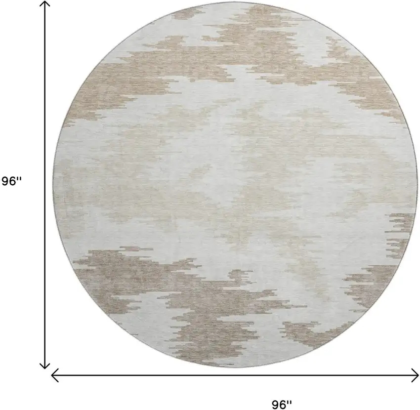 8' Ivory Beige And Taupe Abstract Washable Round Rug With UV Protection Photo 3