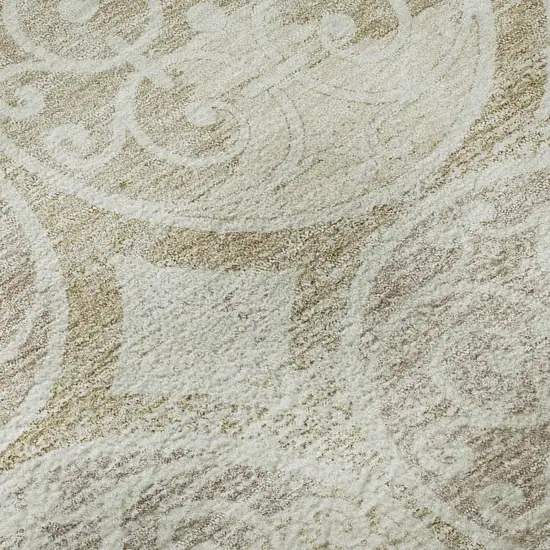 8' Ivory Beige And Taupe Medallion Washable Round Rug With UV Protection Photo 9
