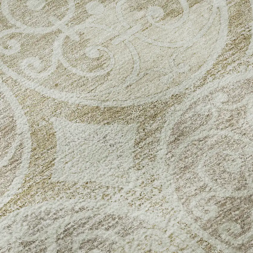 8' Ivory Beige And Taupe Medallion Washable Round Rug With UV Protection Photo 9