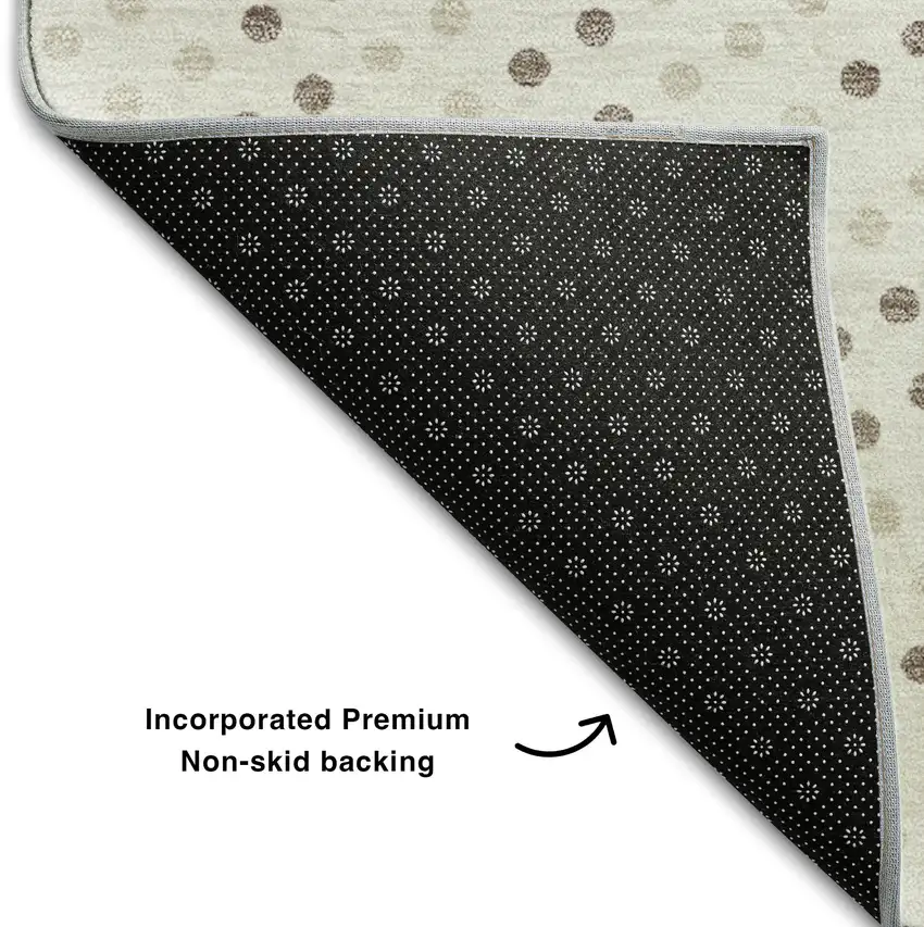 8' Ivory Beige And Taupe Polka Dot Washable Round Rug With UV Protection Photo 5