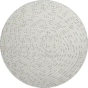 Photo of 8' Ivory Beige And Taupe Polka Dot Washable Round Rug With UV Protection