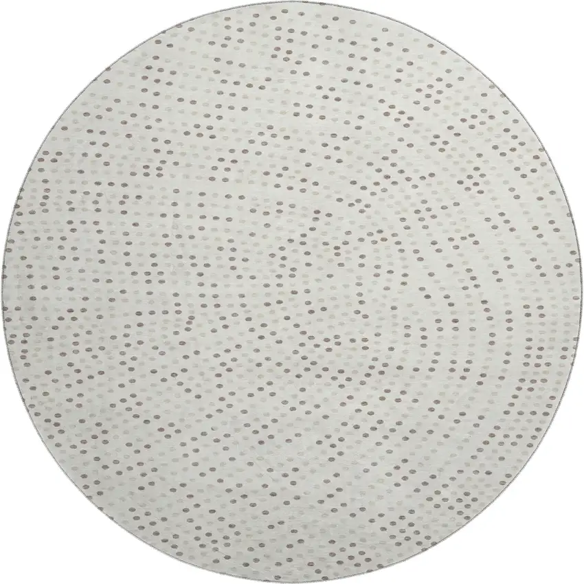 8' Ivory Beige And Taupe Polka Dot Washable Round Rug With UV Protection Photo 1