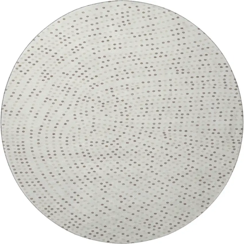 8' Ivory Beige And Taupe Polka Dot Washable Round Rug With UV Protection Photo 3