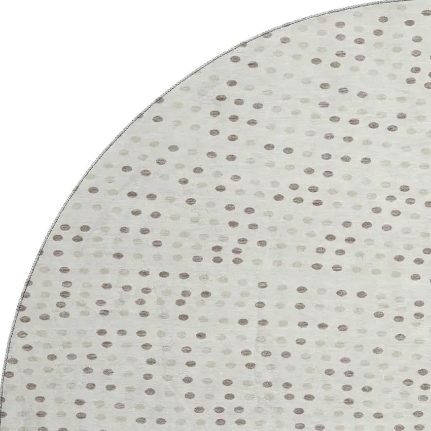 8' Ivory Beige And Taupe Polka Dot Washable Round Rug With UV Protection Photo 2