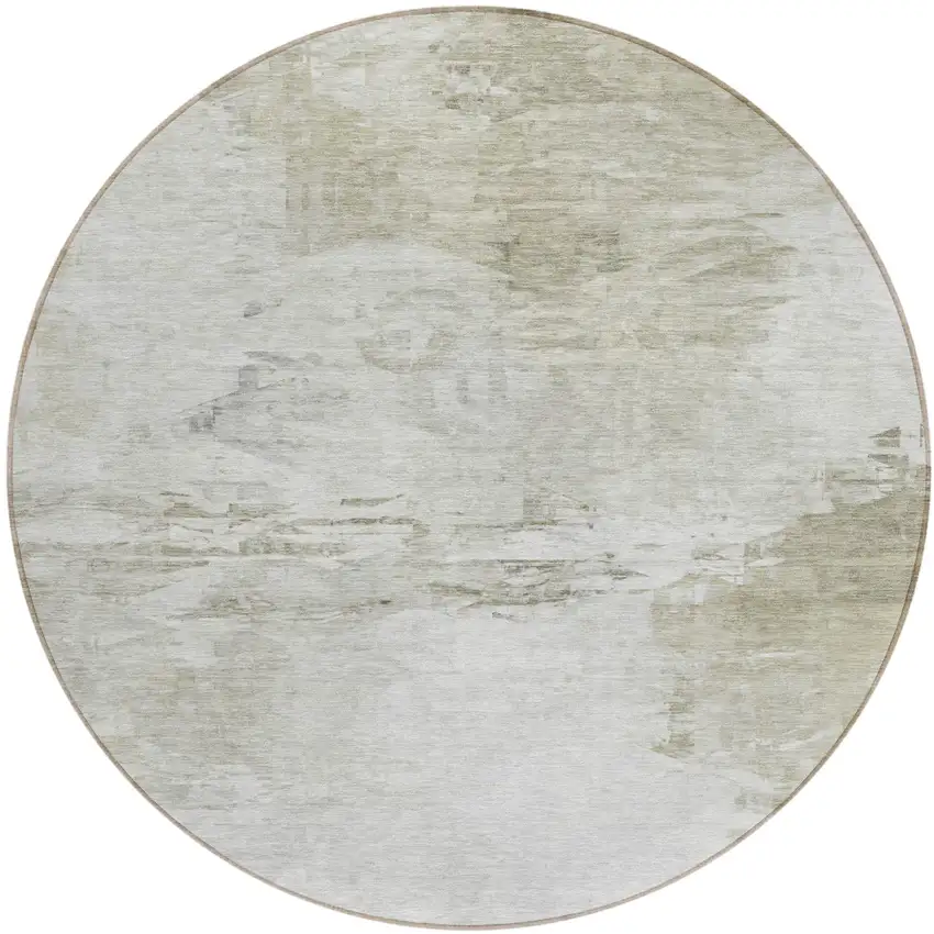 8' Ivory Beige And Taupe Round Abstract Washable Indoor Outdoor Area Rug Photo 2