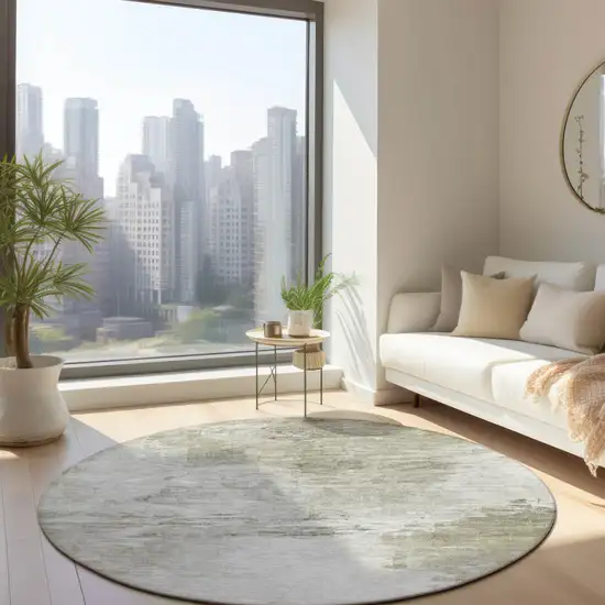 8' Ivory Beige And Taupe Round Abstract Washable Indoor Outdoor Area Rug Photo 6