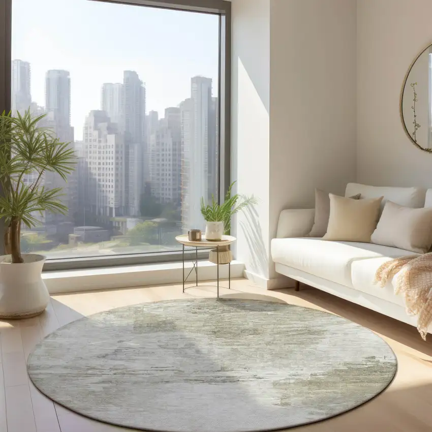 8' Ivory Beige And Taupe Round Abstract Washable Indoor Outdoor Area Rug Photo 6