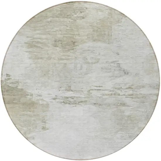 8' Ivory Beige And Taupe Round Abstract Washable Indoor Outdoor Area Rug Photo 7