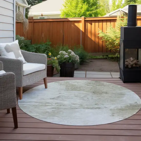 8' Ivory Beige And Taupe Round Abstract Washable Indoor Outdoor Area Rug Photo 5