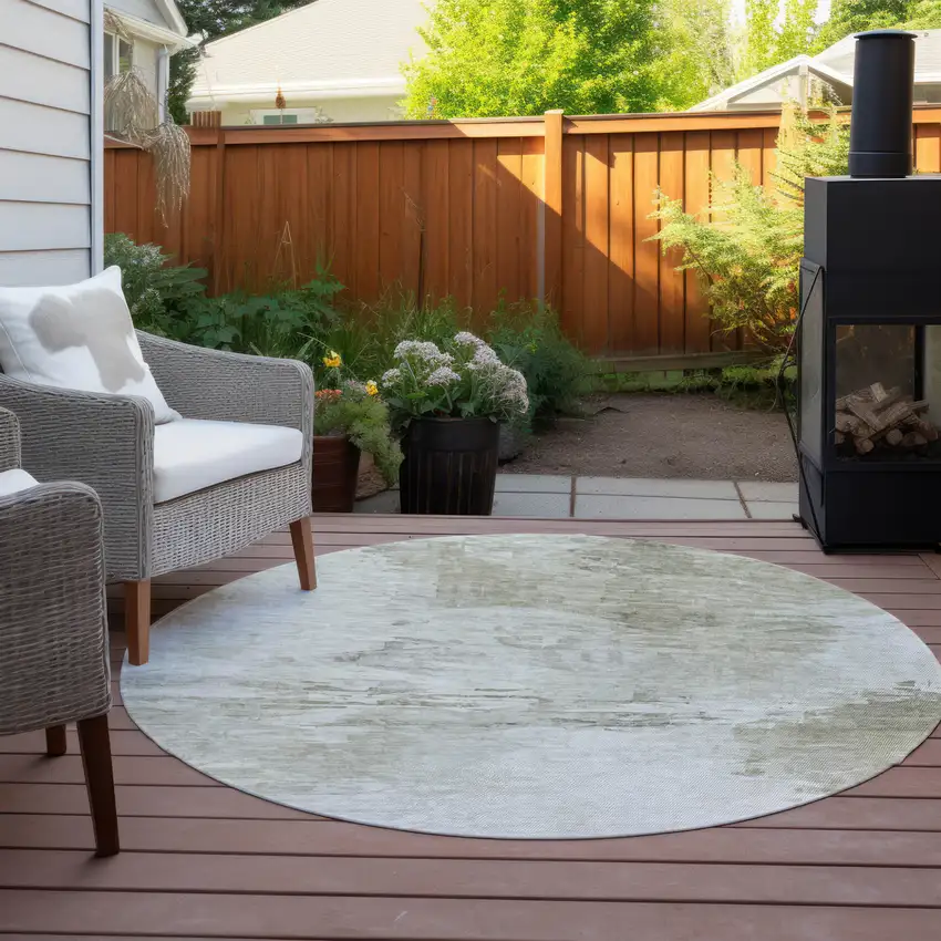 8' Ivory Beige And Taupe Round Abstract Washable Indoor Outdoor Area Rug Photo 5