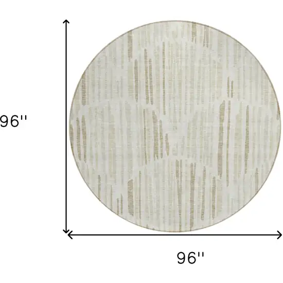 8' Ivory Beige And Taupe Round Abstract Washable Indoor Outdoor Area Rug Photo 7