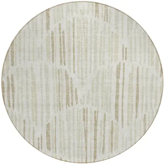 8' Ivory Beige And Taupe Round Abstract Washable Indoor Outdoor Area Rug Photo 2