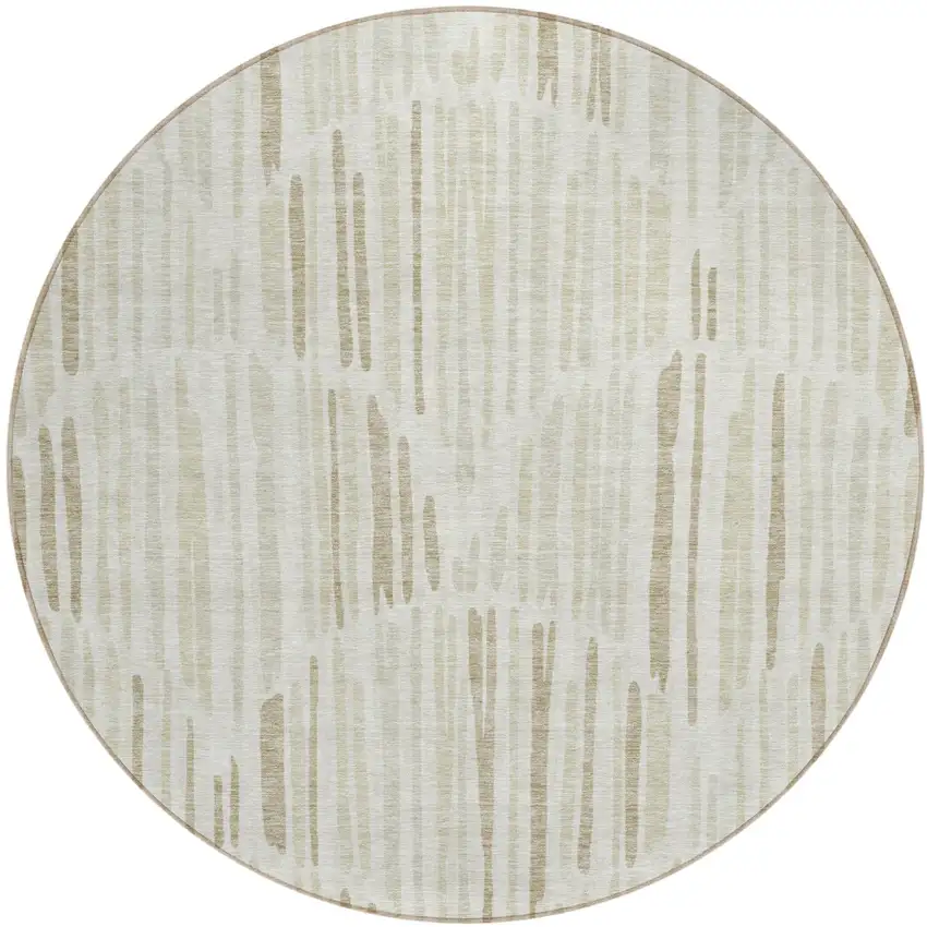 8' Ivory Beige And Taupe Round Abstract Washable Indoor Outdoor Area Rug Photo 2