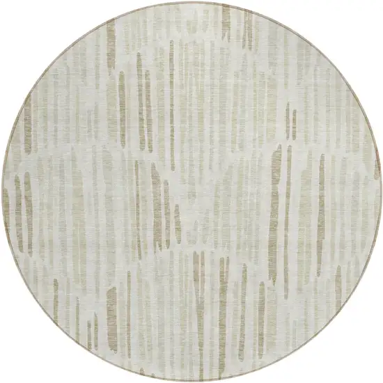 8' Ivory Beige And Taupe Round Abstract Washable Indoor Outdoor Area Rug Photo 2