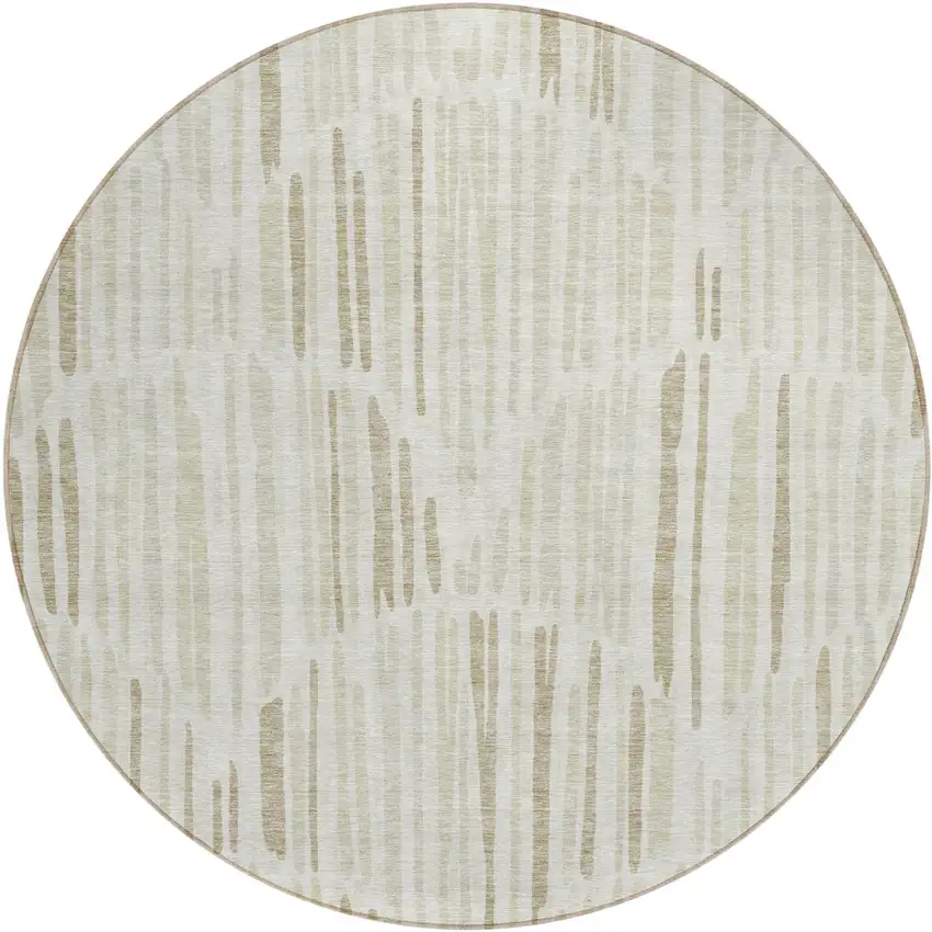 8' Ivory Beige And Taupe Round Abstract Washable Indoor Outdoor Area Rug Photo 2