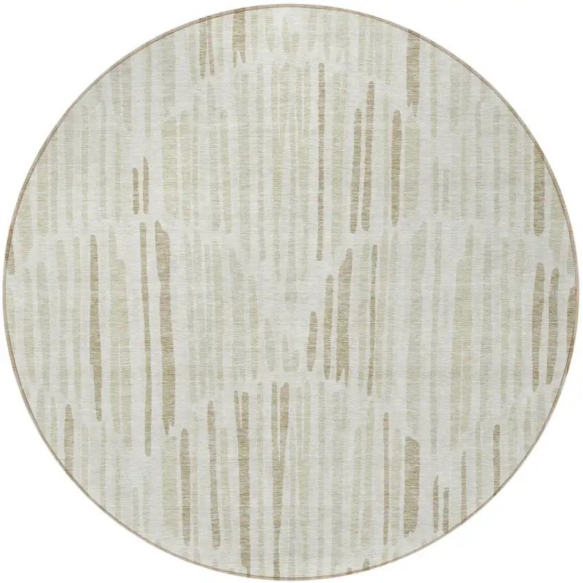 8' Ivory Beige And Taupe Round Abstract Washable Indoor Outdoor Area Rug Photo 5