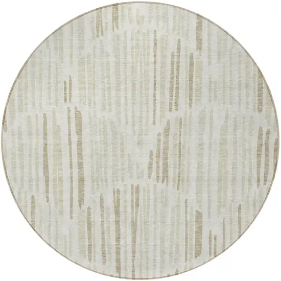 8' Ivory Beige And Taupe Round Abstract Washable Indoor Outdoor Area Rug Photo 5