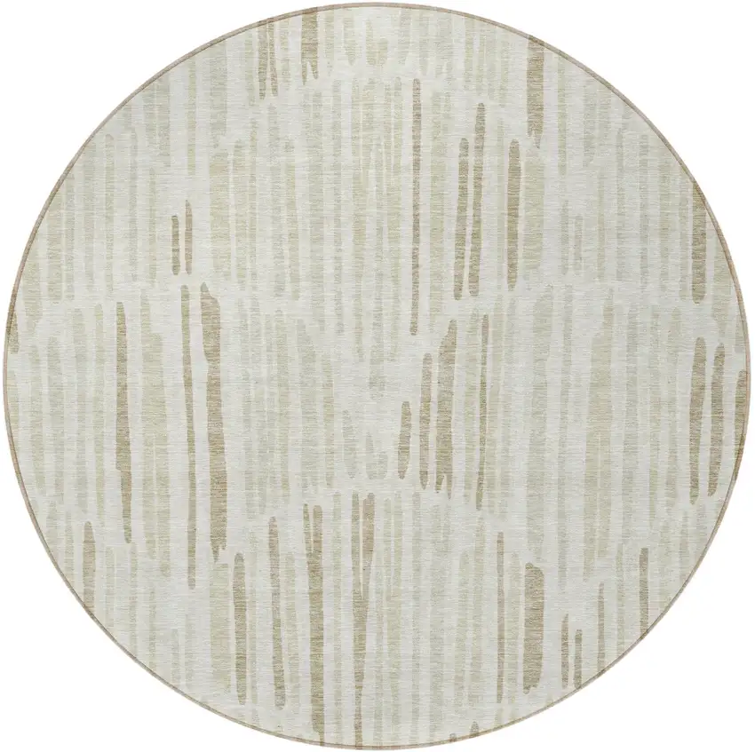 8' Ivory Beige And Taupe Round Abstract Washable Indoor Outdoor Area Rug Photo 5